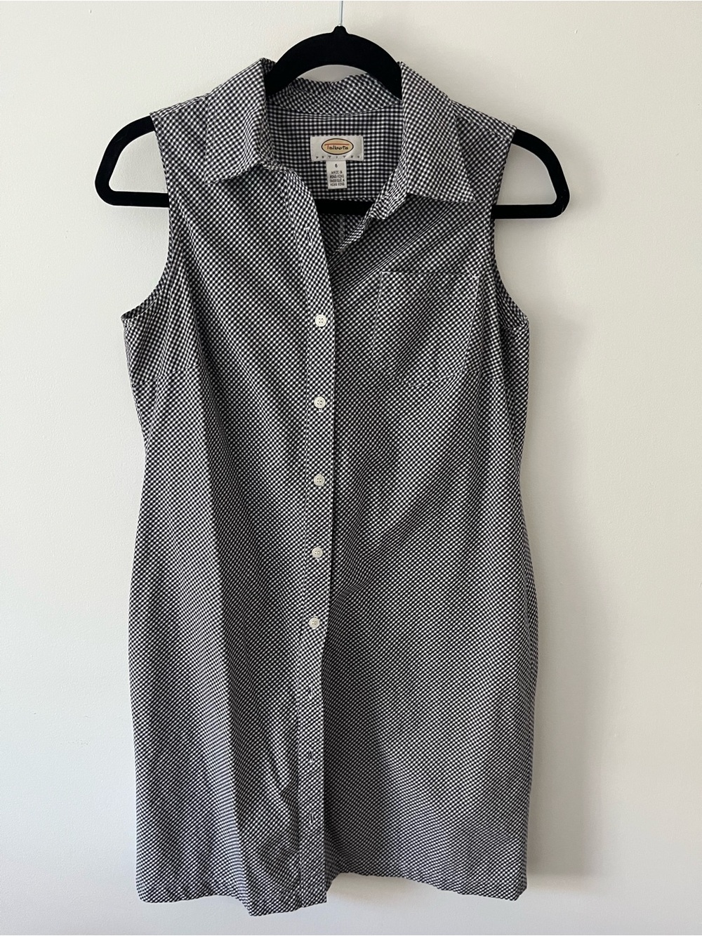 Sleeveless Black & White Button-Front Shirt Dress 100% Cotton